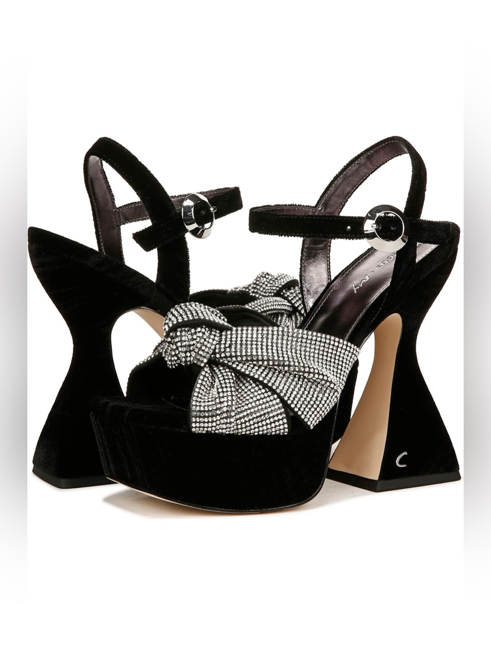 Sam Edelman NY Circus Rhinestone Bow Black Velvet Platform Sz10